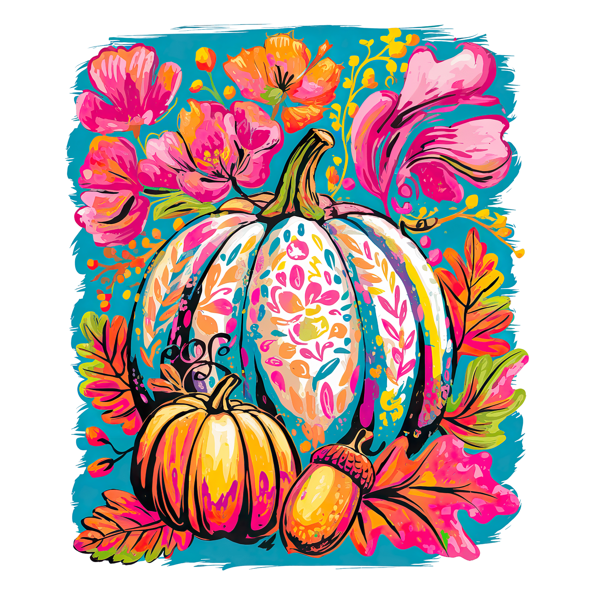 FL2 - Bright Floral Pumpkin DTF Transfer - My Vinyl Craft