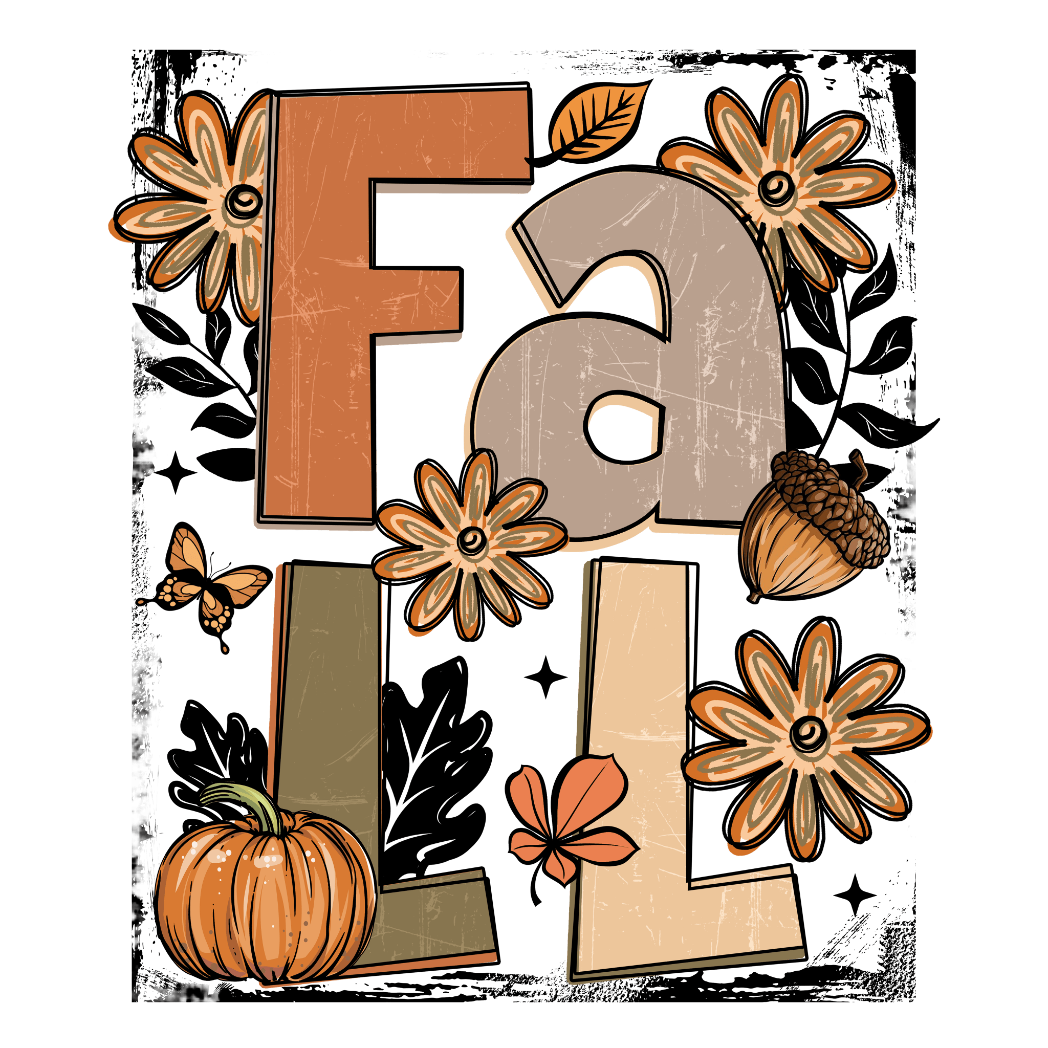 FL22 - Fall Block Flowers DTF Transfer - My Vinyl Craft