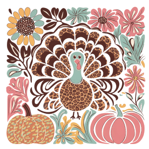 FL27 - Floral Turkey DTF Transfer - My Vinyl Craft