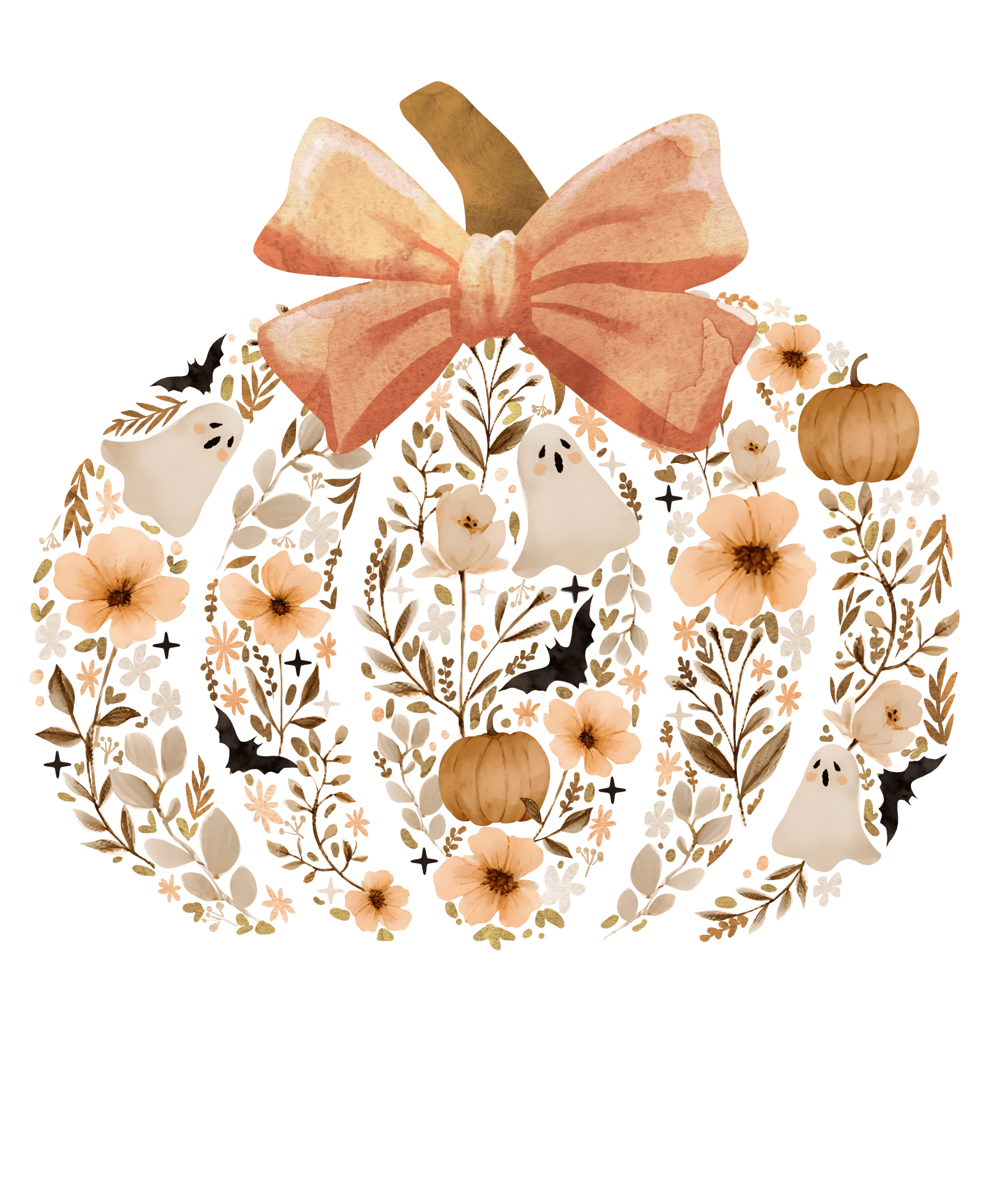 FL7 - Floral Pumpkin Gost DTF Transfer - My Vinyl Craft