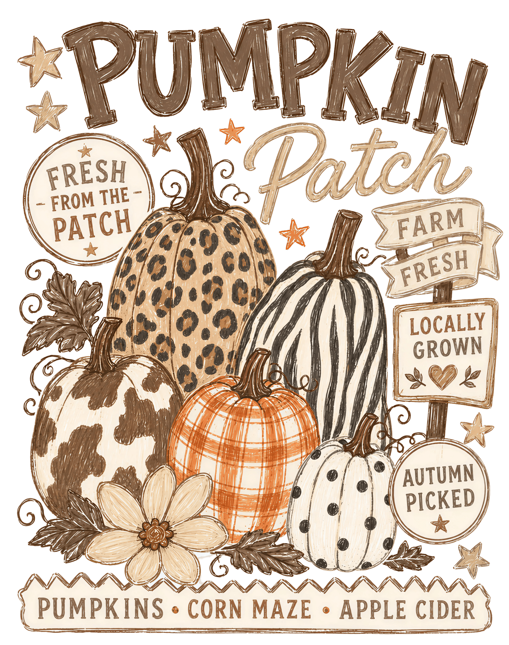FL8 - Retro Pumpkin Patch DTF Transfer - My Vinyl Craft