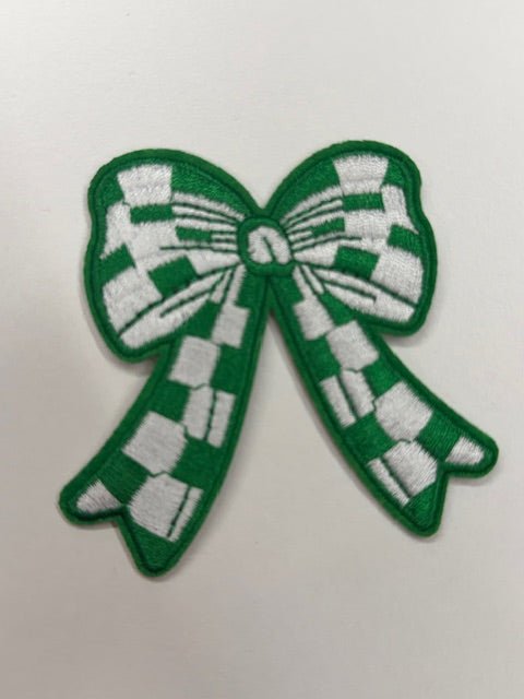 Green Checkered Bow Iron On Patch - My Vinyl Craft