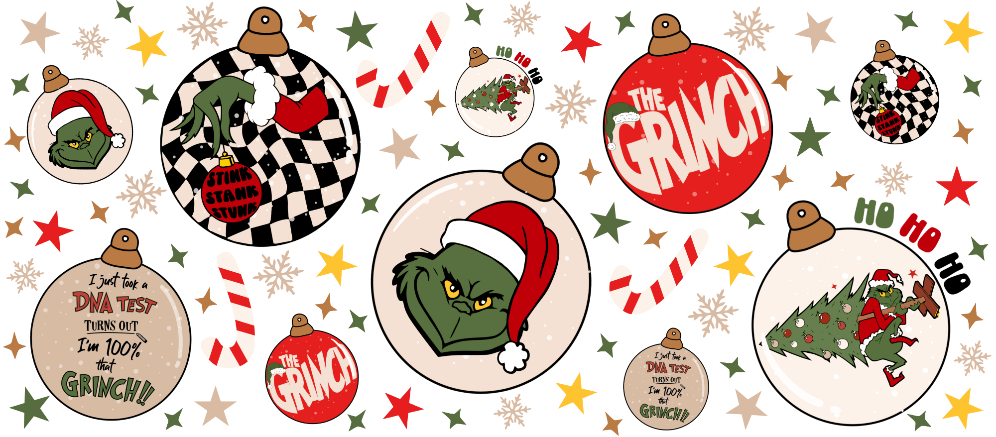 Grinch Ornaments UV DTF Cup Wrap - My Vinyl Craft