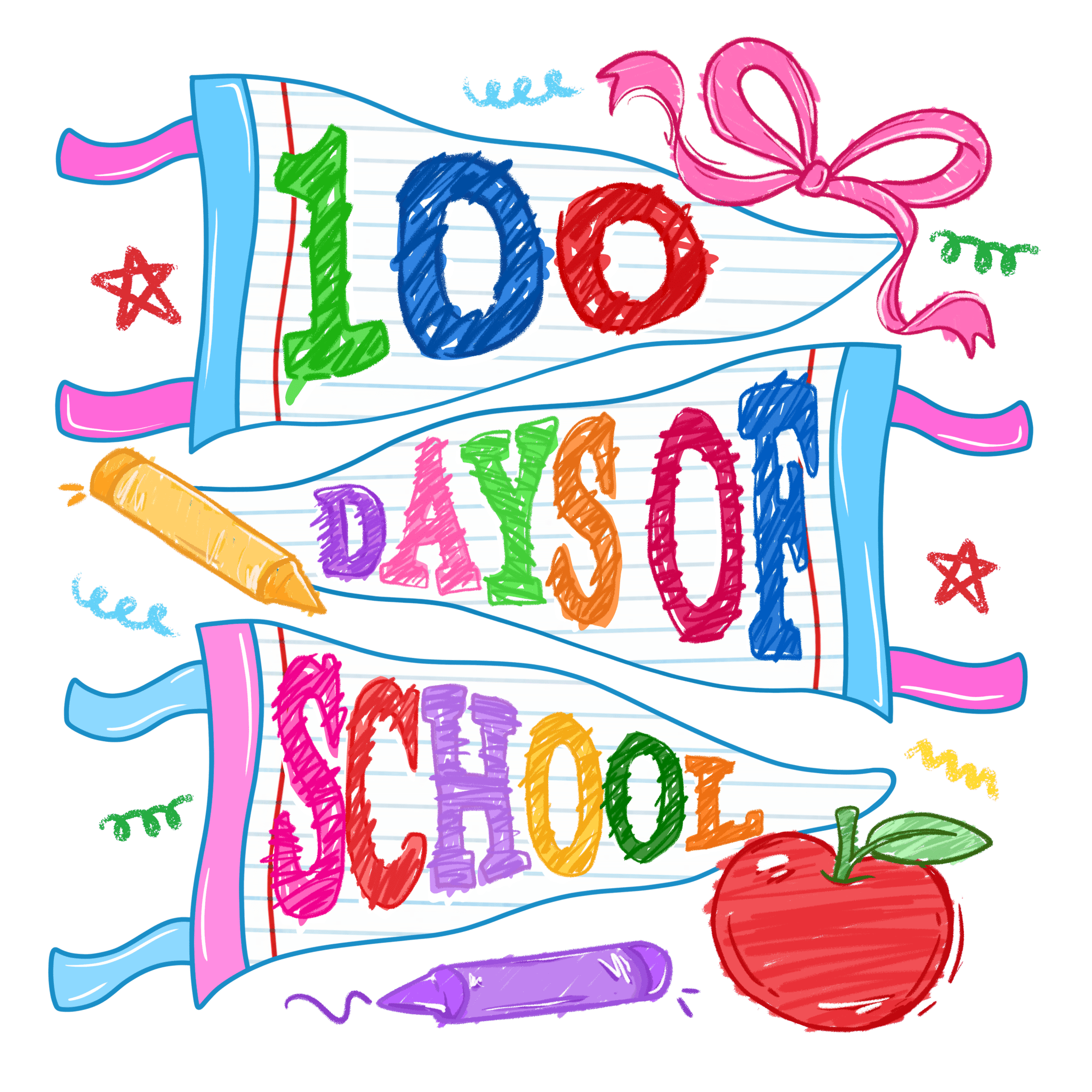 H16 - 100 Day Doodle Flag DTF Transfer - My Vinyl Craft