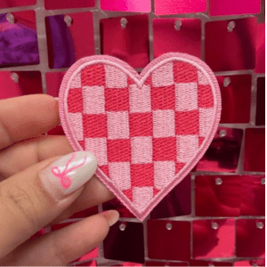 Hot Pink Checkered Heart Iron On Patch - My Vinyl Craft