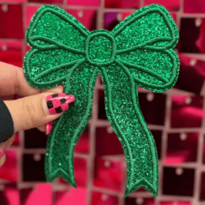 Large Green Bow Iron On Patch - My Vinyl Craft