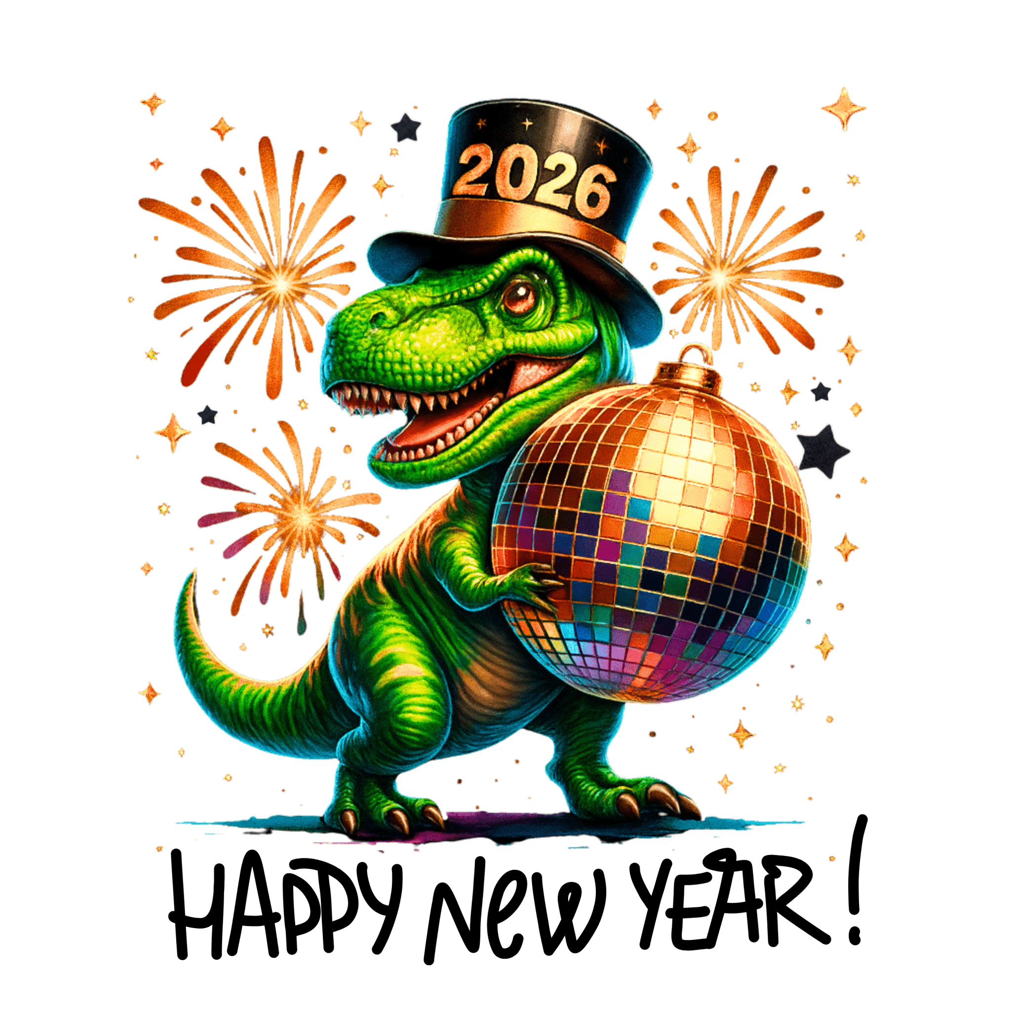 NY5 - Dino New Year DTF Transfer - My Vinyl Craft