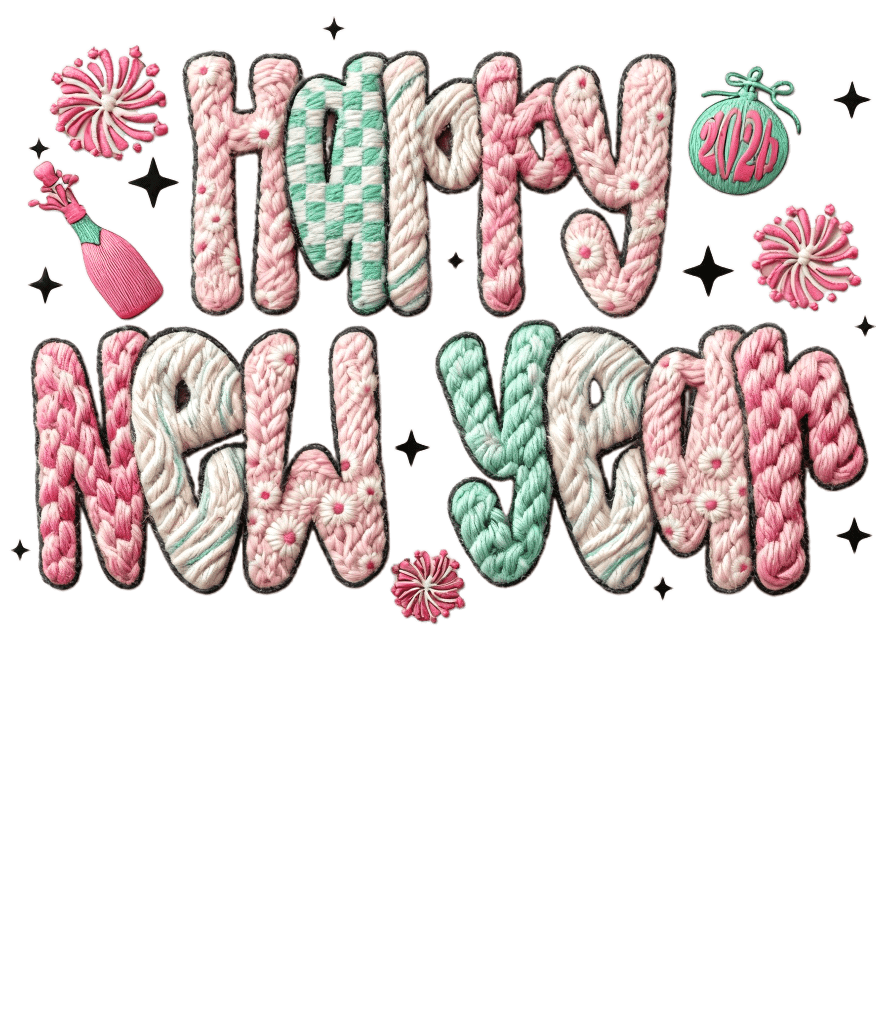 NY9 - Happy New Year Yarn DTF Transfer - My Vinyl Craft