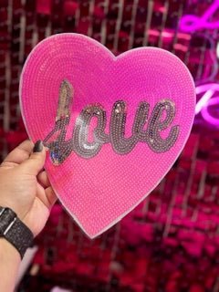 Pink Love Heart Sequins Iron On Patch - My Vinyl Craft