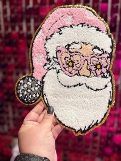 Pink Santa Vibes Chenille Iron On Patch - My Vinyl Craft