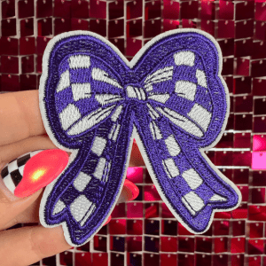 Purple Checkered Bow Iron on Patch - My Vinyl Craft
