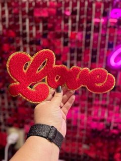 Red Love Chenille Iron On Patch - My Vinyl Craft
