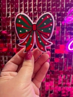 Red/Green Bow Iron On Patch - My Vinyl Craft
