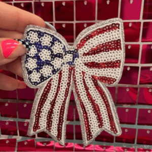 RWB Sequins Bow Iron On Patch - My Vinyl Craft