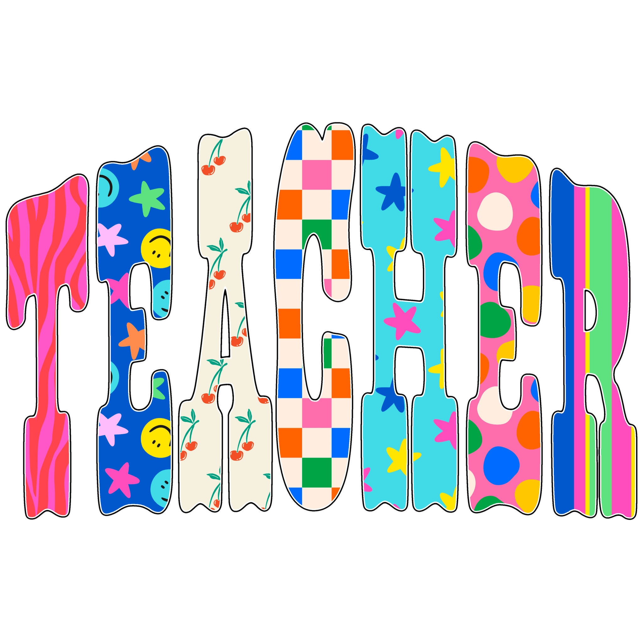 T15 - Bold Preppy Teacher DTF Transfer - My Vinyl Craft
