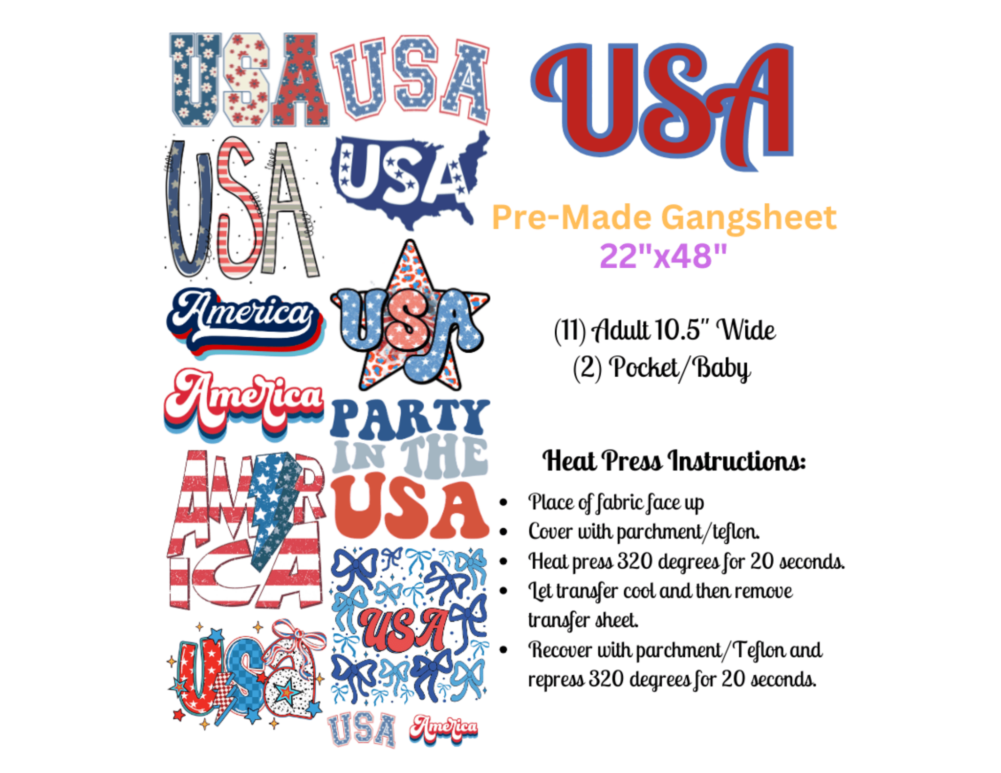 USA DTF Pre - Made Gangsheet - My Vinyl Craft