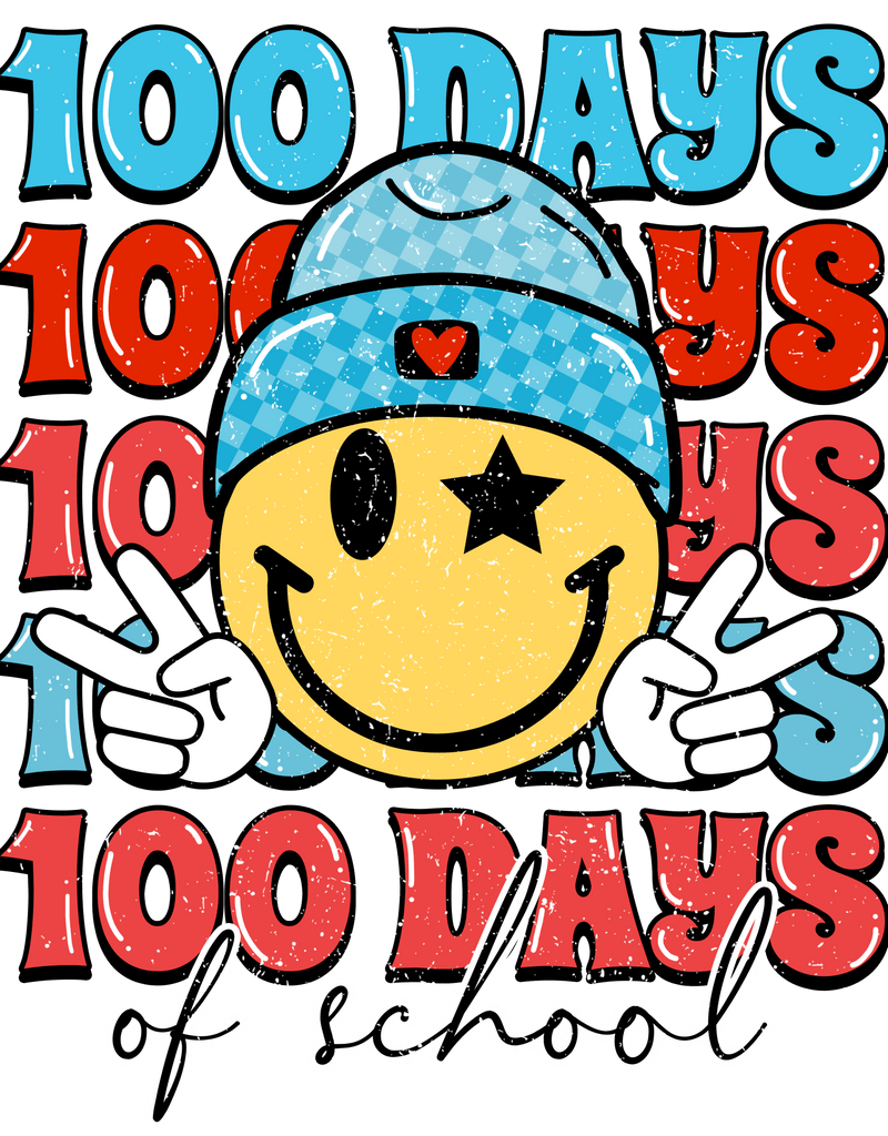 100 Days Smiley Red DTF Transfer - My Vinyl Craft