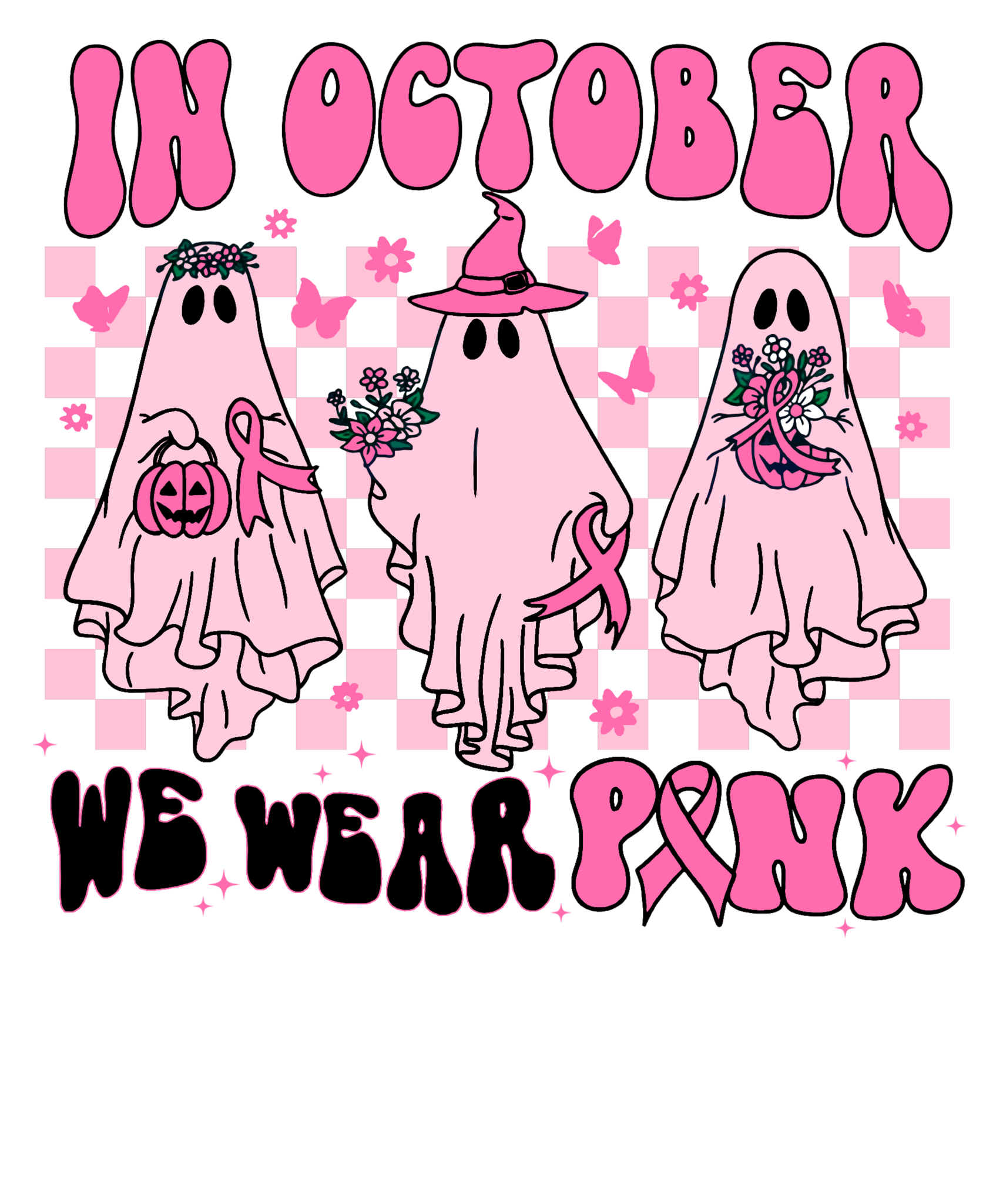 In October Pink Ghost DTF Transfer - My Vinyl Craft