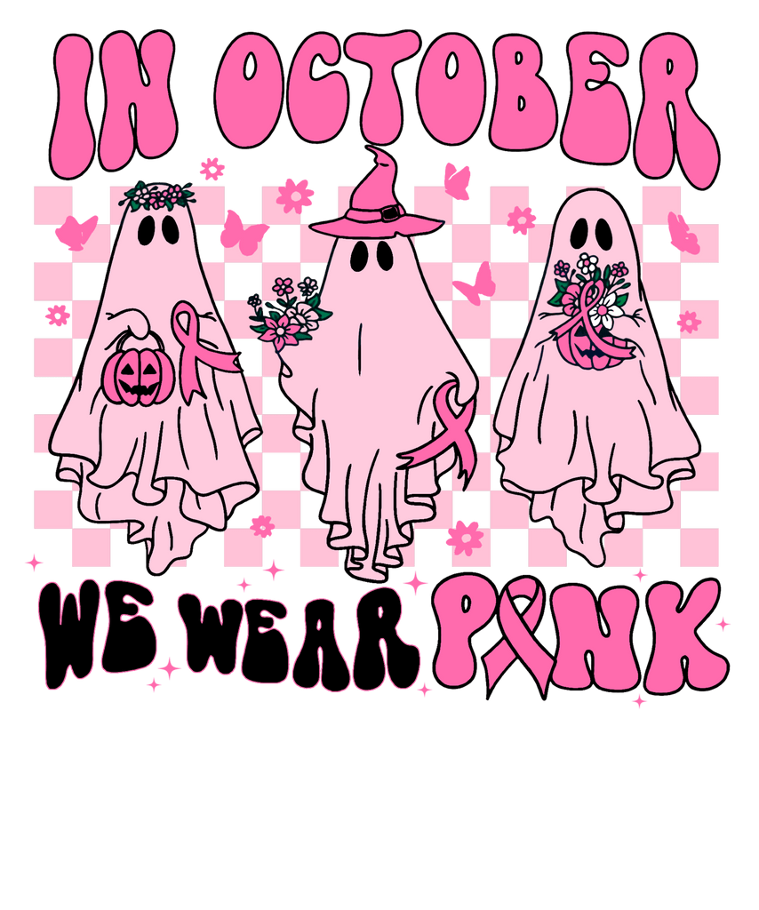 In October Pink Ghost DTF Transfer - My Vinyl Craft