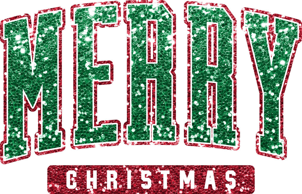 Merry Christmas Green Sequins DTF Transfer - My Vinyl Craft