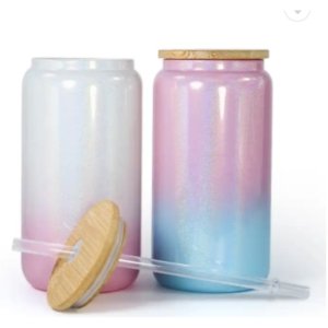 Ombre Glitter Sublimation Glass Can 16oz. - My Vinyl Craft