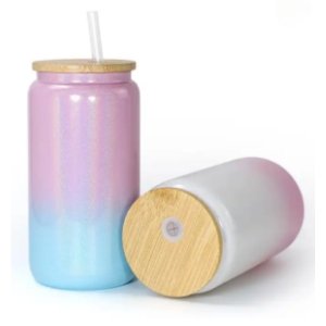 Ombre Glitter Sublimation Glass Can 16oz. - My Vinyl Craft
