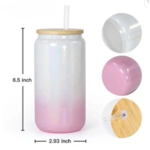 Ombre Glitter Sublimation Glass Can 16oz. - My Vinyl Craft