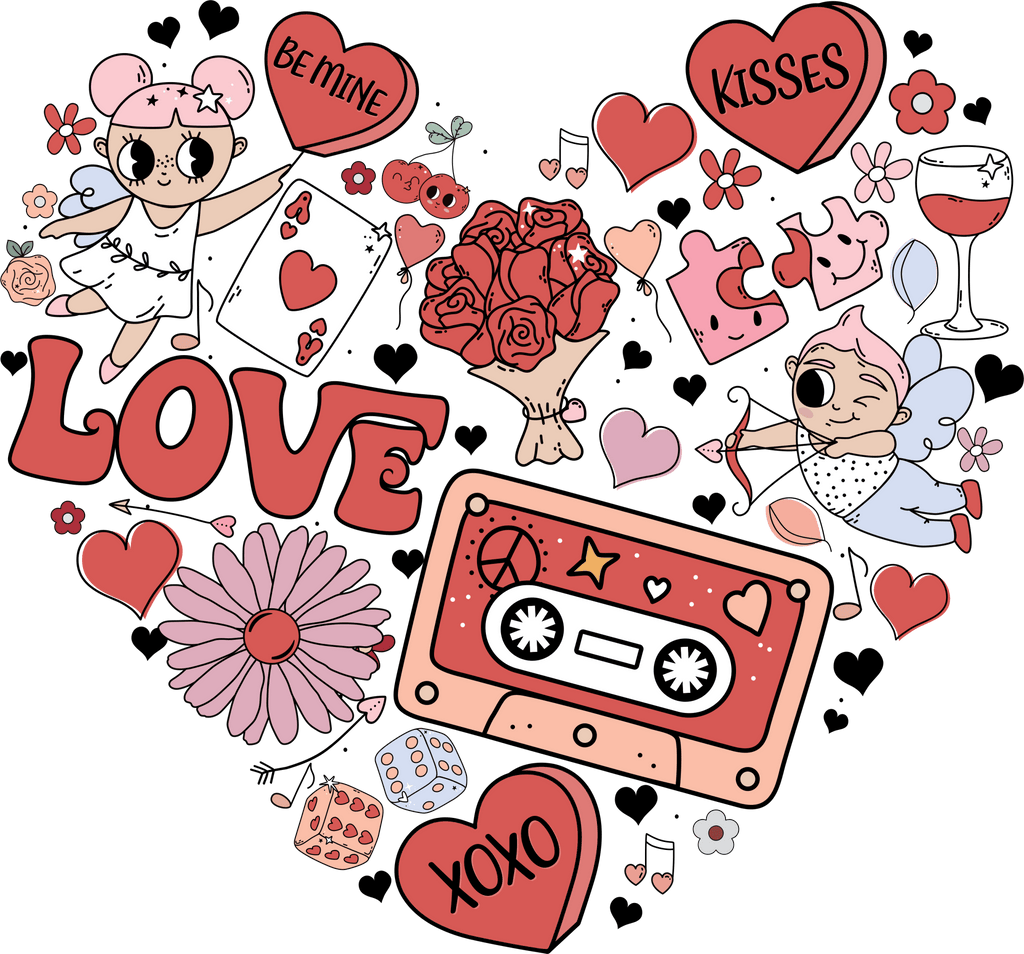 Retro Valentines Heart DTF Transfer - My Vinyl Craft